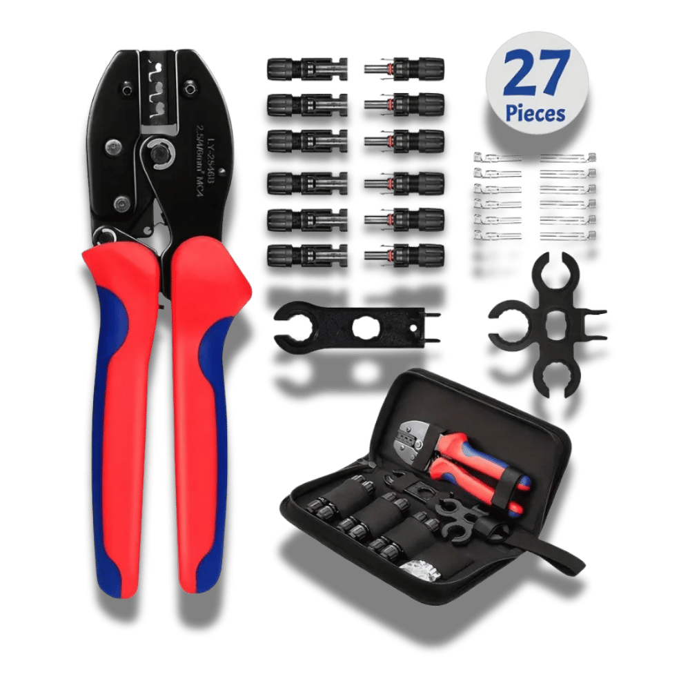 27-Piece Solar Crimp Tool Kit – MC4 Crimping Tool Set with 6 Pairs of Solar Cable Connectors & Wrenches for 2.5/4/6mm² PV Cables