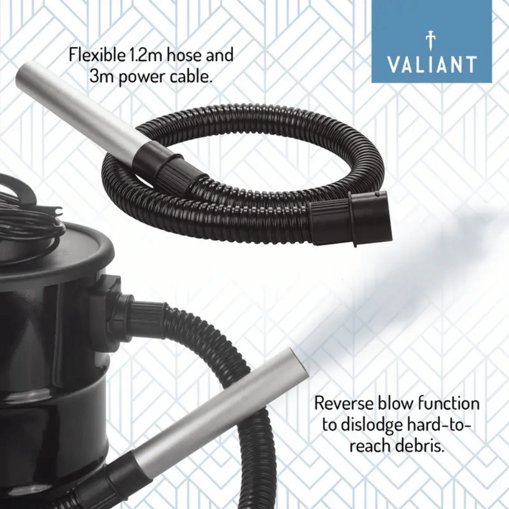 Valiant 800W Ash Vacuum Cleaner – Heavy-Duty 20L Fireplace & Stove Vacuum with HEPA Filter