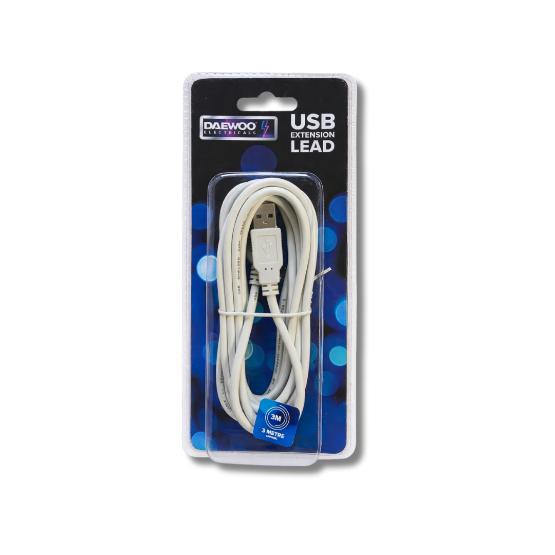Daewoo USB Extension Lead 3 Metre – USB A Male to Female Extension Cable
