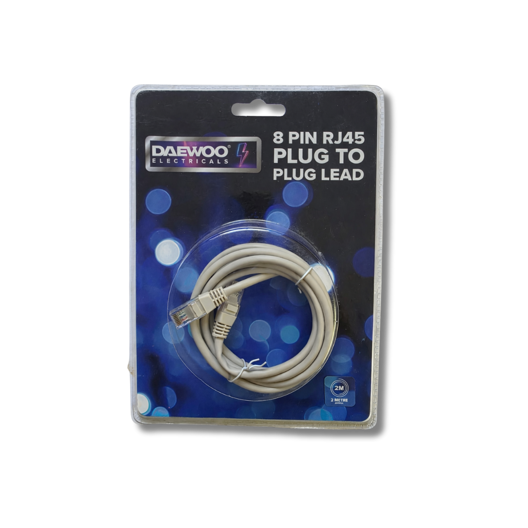 RJ45 Ethernet Cable 2m 8-Pin Plug to Plug Lead Grey