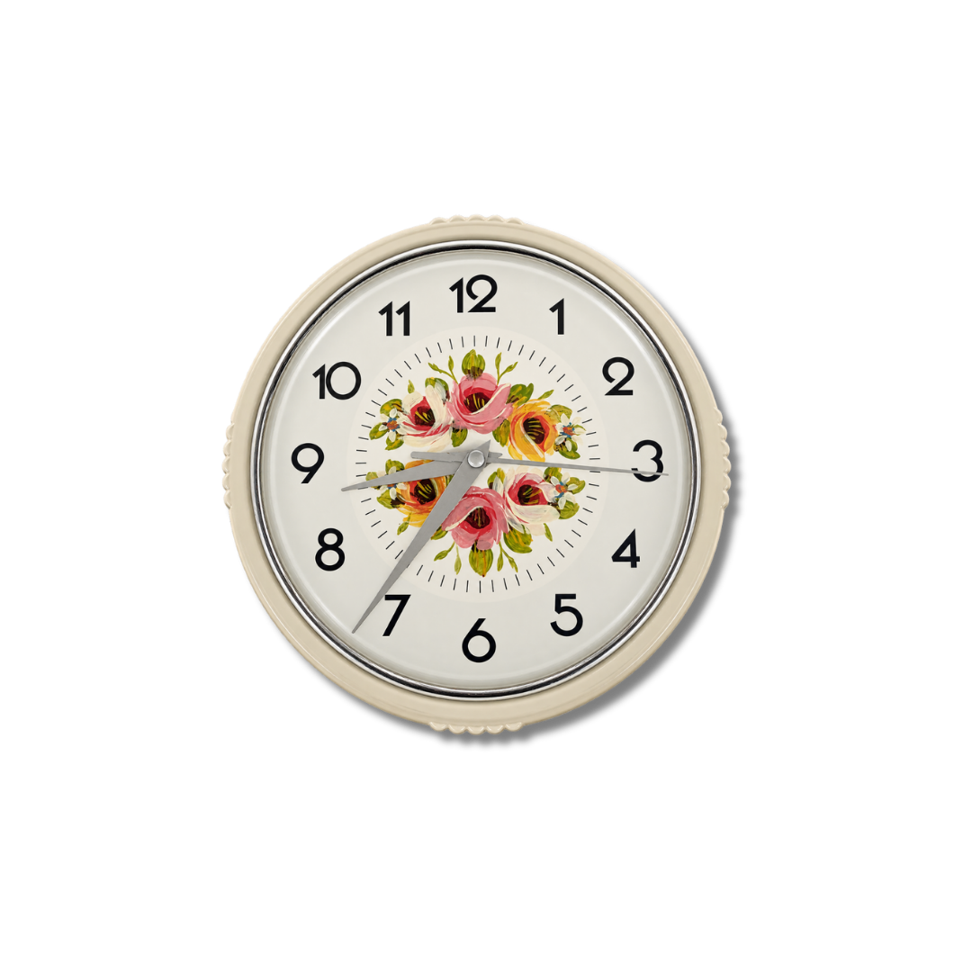 Rambling Rose Hand Painted Decorative Clock - Grey
