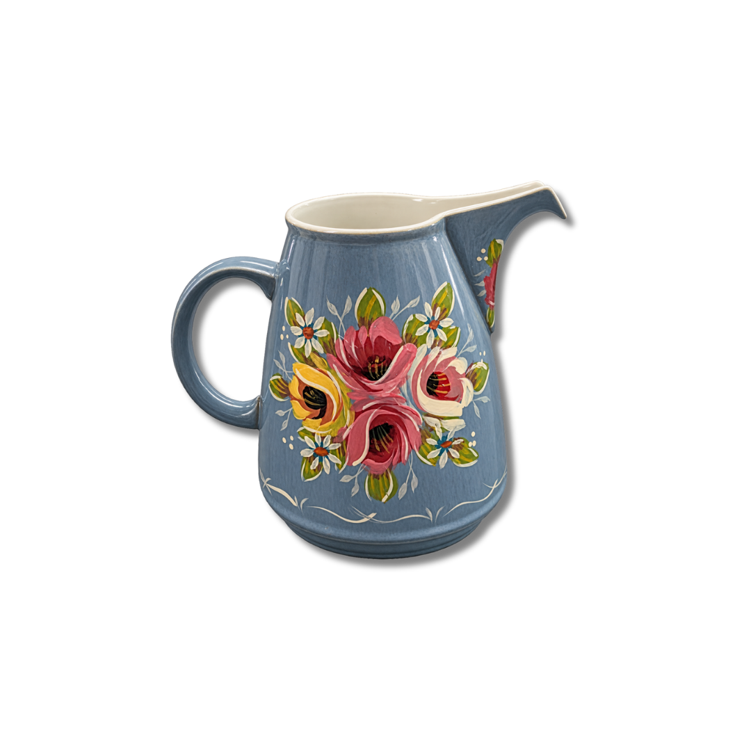 Rambling Rose Hand Painted Large Derby Ceramic Jug - Blue