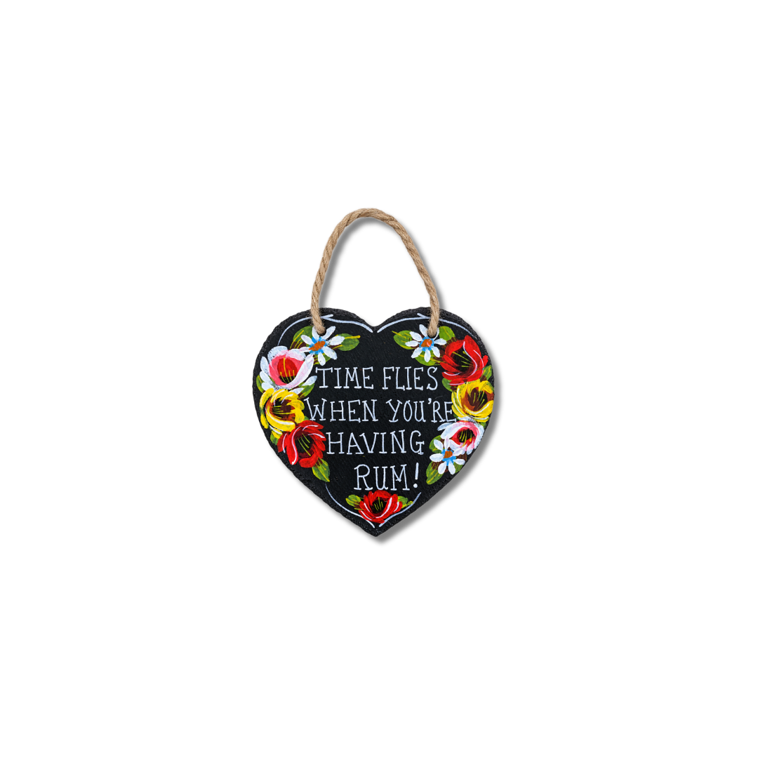 Rambling Rose Slate Hand Painted Heart Shape Sign with Slogan