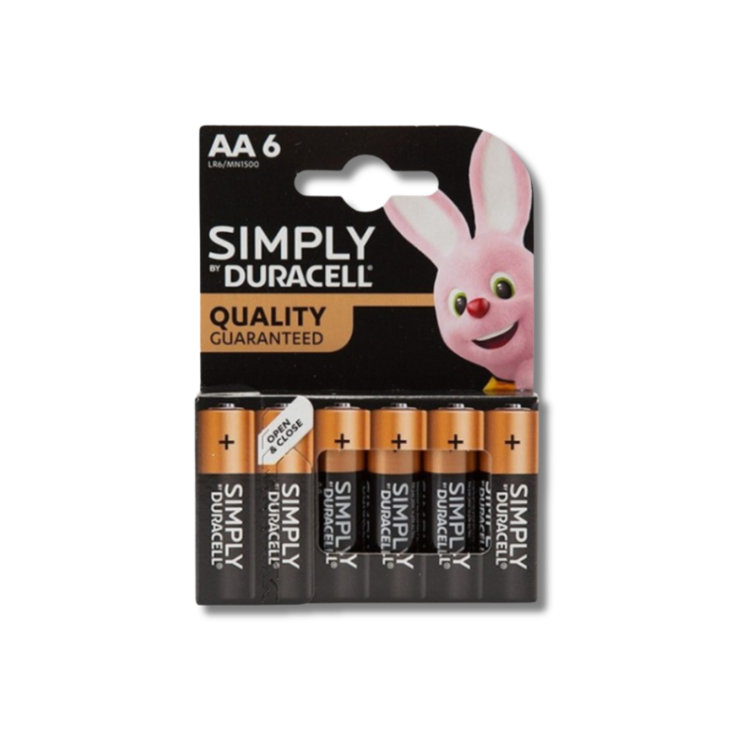 Duracell Simply AA LR6/MN1500 Alkaline Batteries 6 Pack