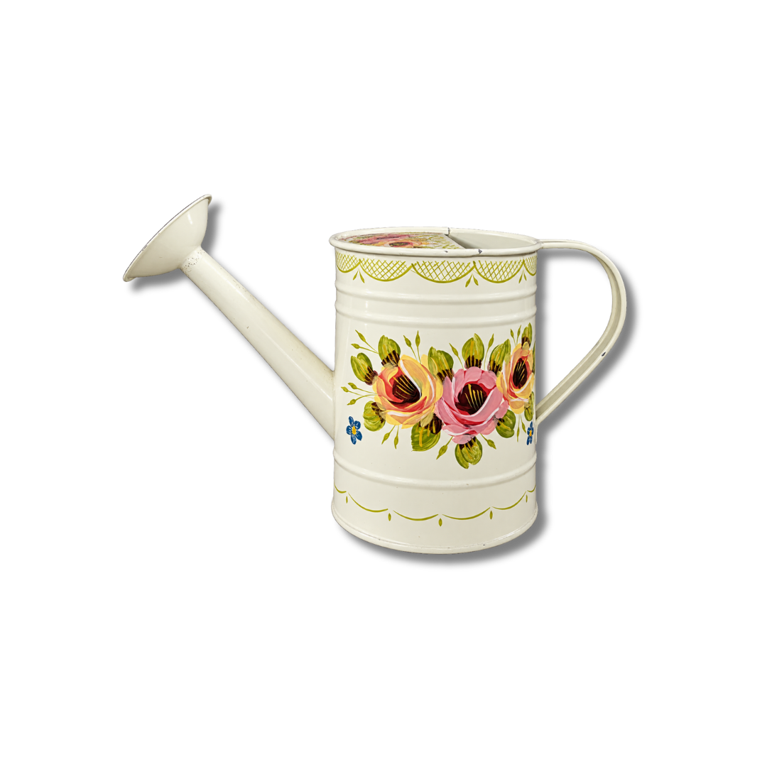 Small Watering Can - Hand Painted Rose & Castle Design - Cream
