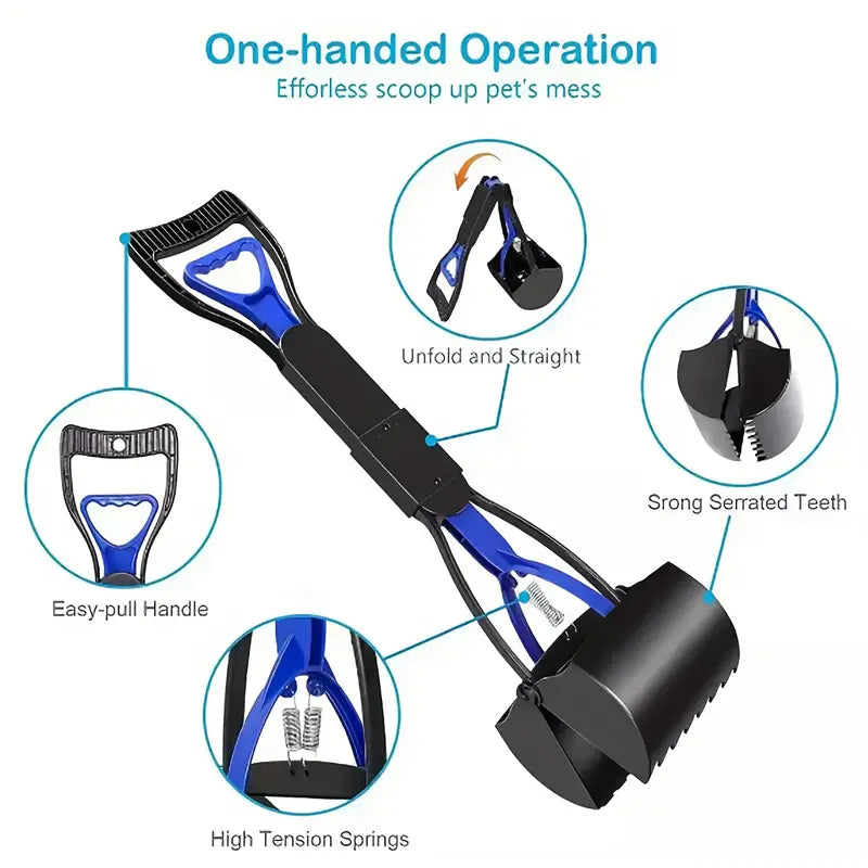 Long Handle Pooper Scooper – Blue, 60cm