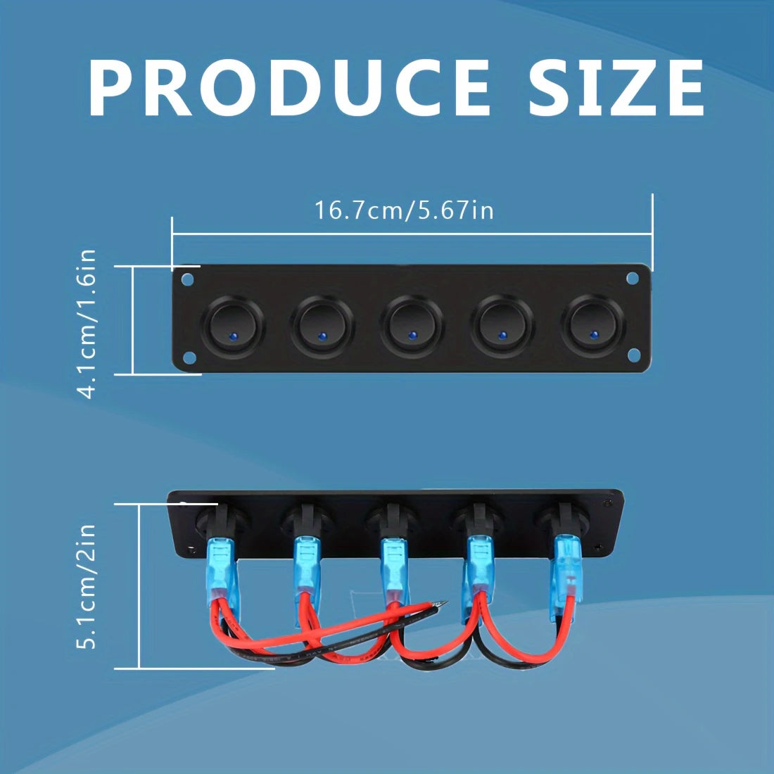5 Gang 3-Pin Panel Toggle Switch - 12V, Blue LED, ABS