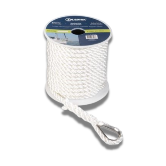 White Polyester 3 Strand Anchor Line 10mm x 20m